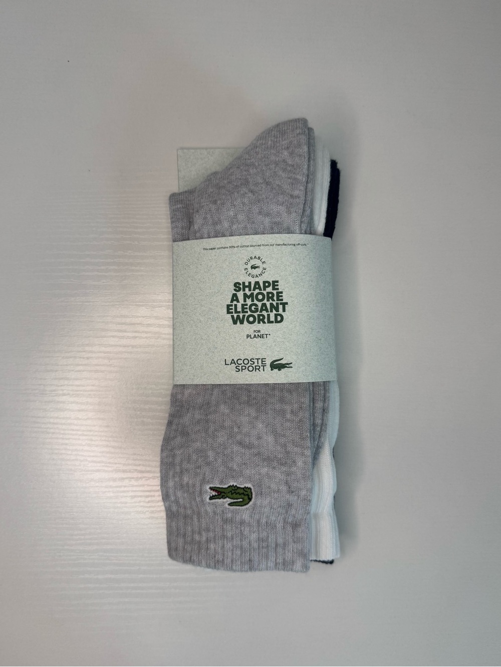 Lacoste Men's Light Gray, White & Black Athletic Crew Socks - 3 Pack